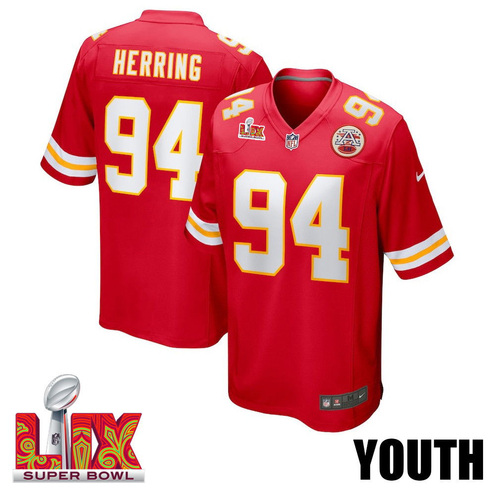 Malik Herring #94 Kansas City Chiefs Super Bowl LIX Game Jersey - Youth | Red
