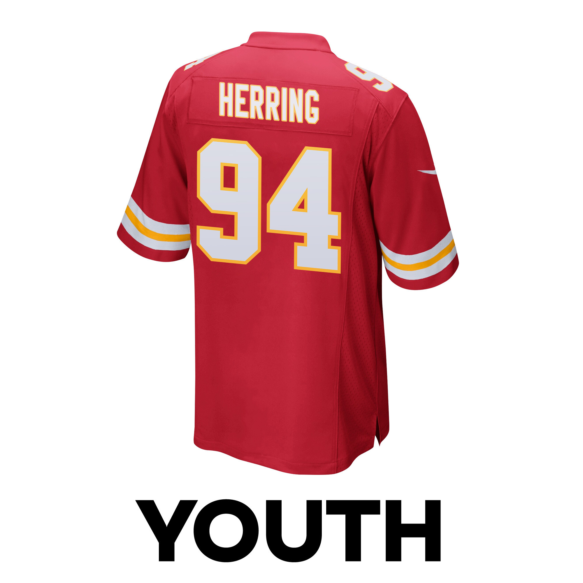 Malik Herring #94 Kansas City Chiefs Super Bowl LVIII Champions 4 Stars Patch Game Jersey - Youth | Red - Image 3