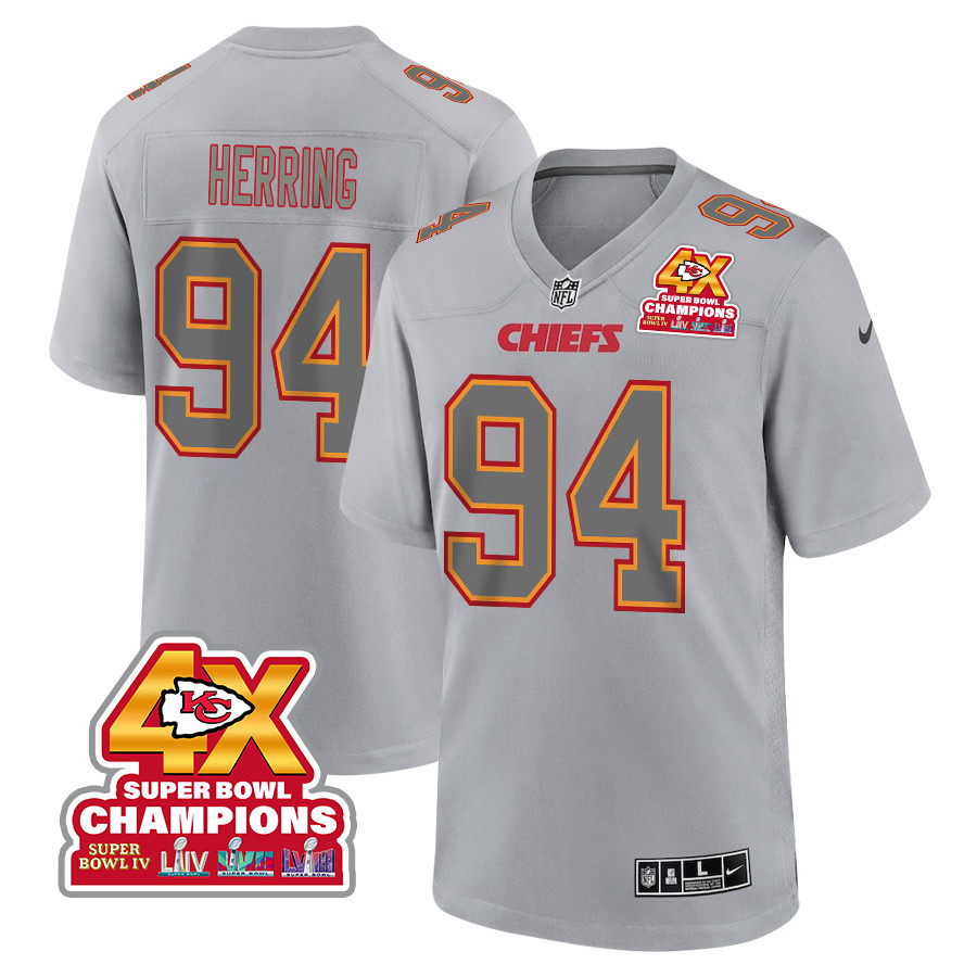 Malik Herring #94 Kansas City Chiefs Super Bowl LVIII Champions 4X Game Jersey - Men's | Gray