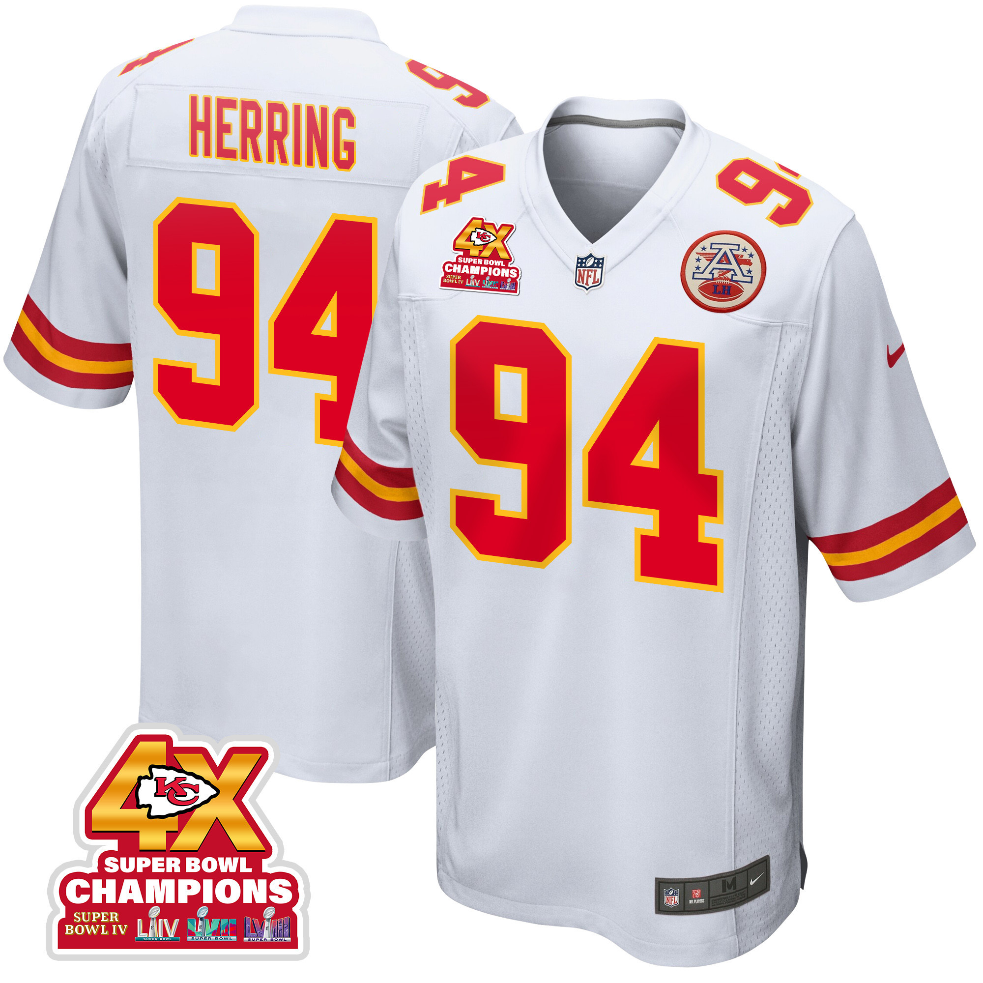 Malik Herring #94 Kansas City Chiefs Super Bowl LVIII Champions 4X Game Jersey - Men's | White