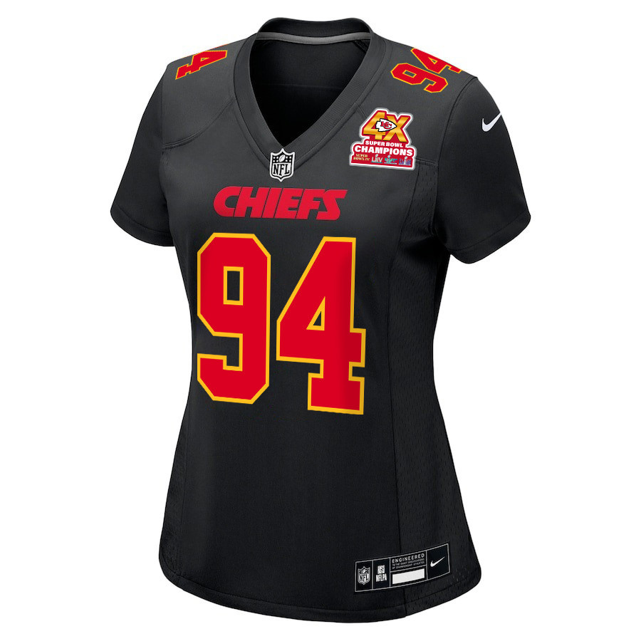 Alternative view of Malik Herring #94 Kansas City Chiefs Super Bowl LVIII Champions 4X Game Jersey - Women's | Carbon Black