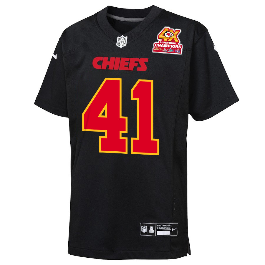 Alternative view of Malik Herring #94 Kansas City Chiefs Super Bowl LVIII Champions 4X Game Jersey - Youth | Carbon Black