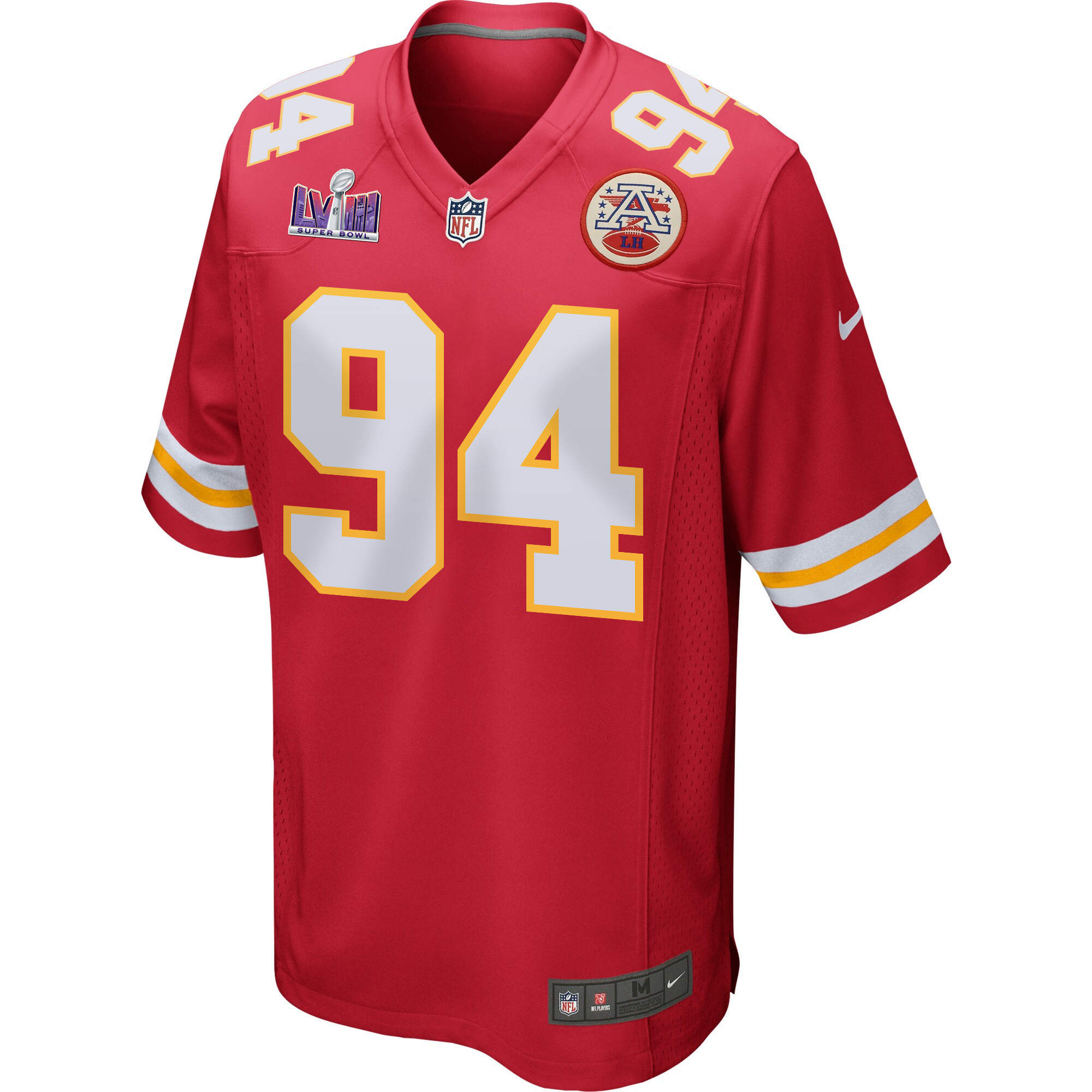 Alternative view of Malik Herring #94 Kansas City Chiefs Super Bowl LVIII Patch Game Jersey - Men's | Red