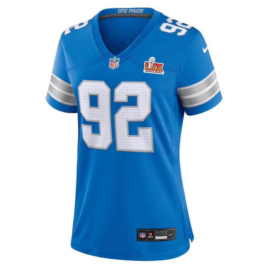 Alternative view of Marcus Davenport #92 Detroit Lions Super Bowl LIX Game Jersey - Women's | Blue