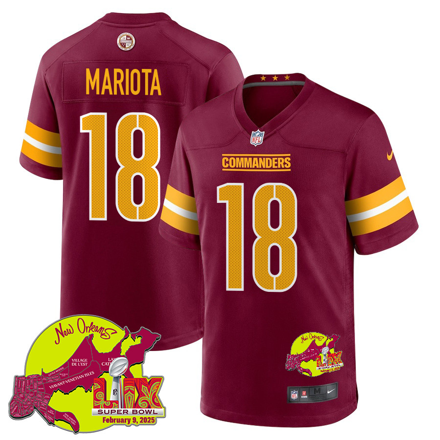 Marcus Mariota #18 Washington Commanders Super Bowl LIX Game Jersey - Men's | Burgundy