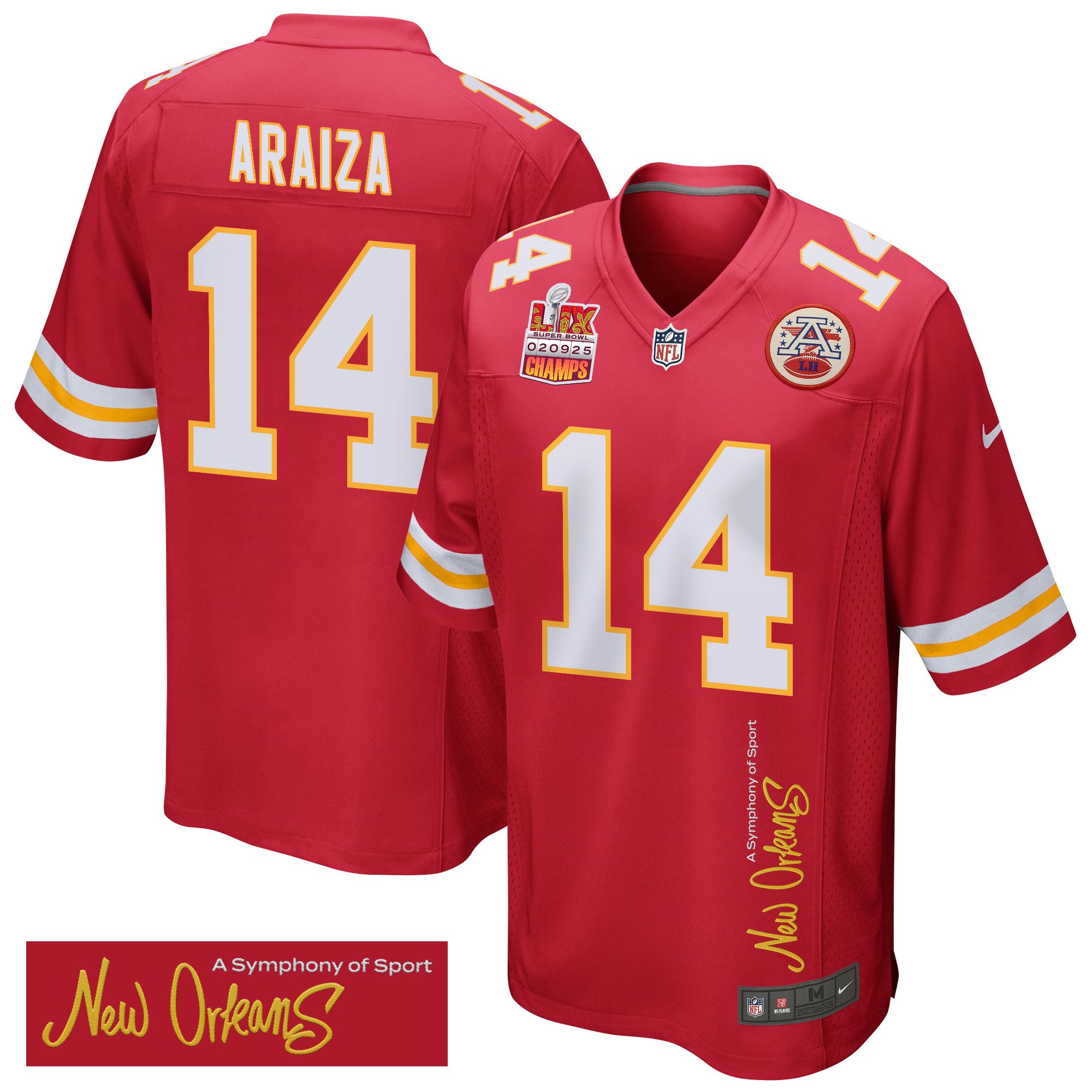 Matt Araiza #14 Kansas City Chiefs Super Bowl LIX Champions Patch Game Jersey - Men's | Red