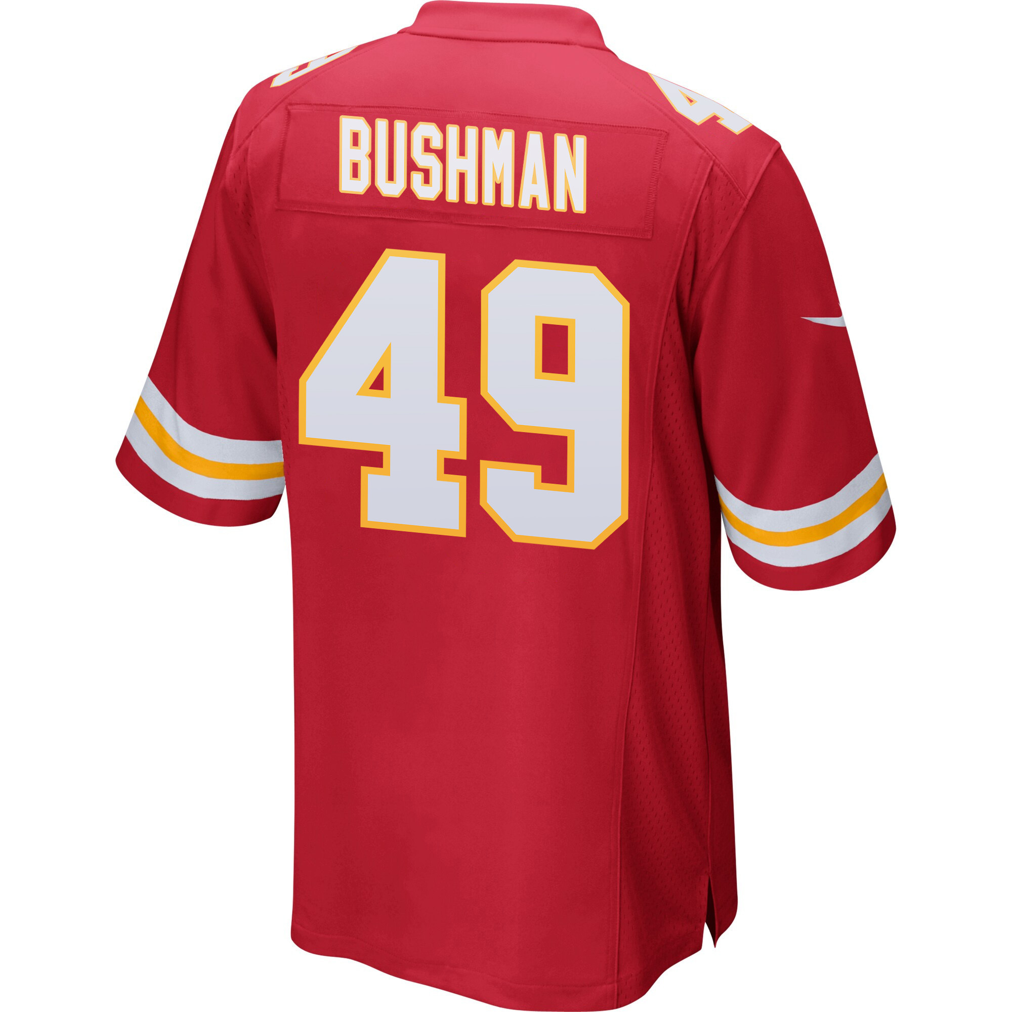 Matt Bushman #49 Kansas City Chiefs Super Bowl LVIII Champions 4 Stars Patch Game Jersey - Men's | Red - Image 3