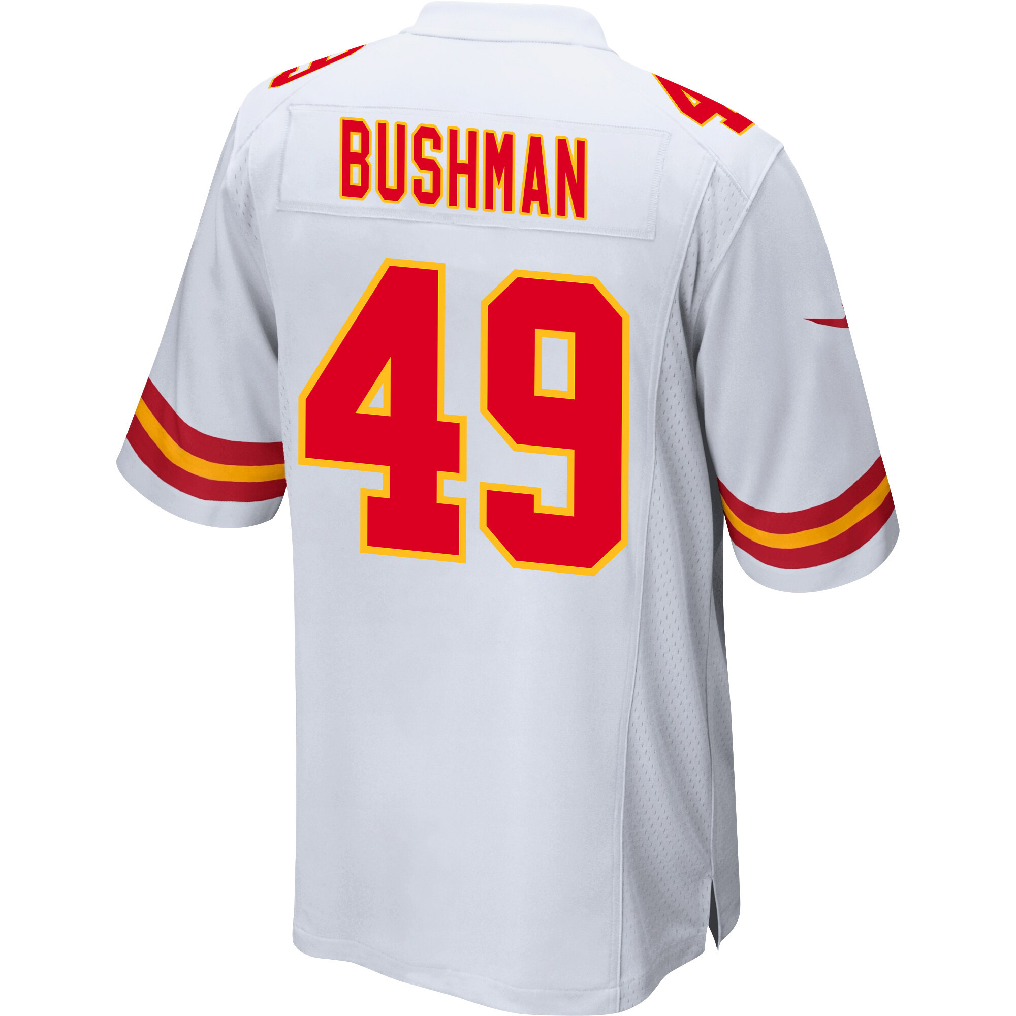 Matt Bushman #49 Kansas City Chiefs Super Bowl LVIII Champions 4 Stars Patch Game Jersey - Men's | White - Image 3