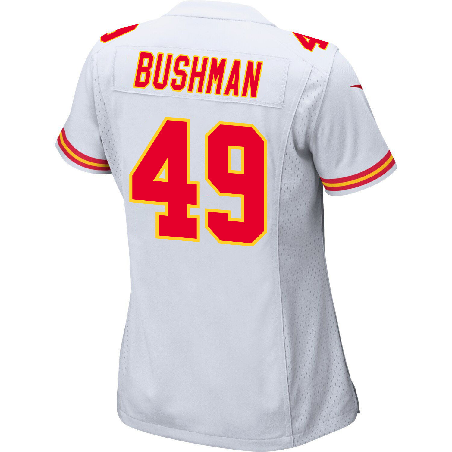 Matt Bushman #49 Kansas City Chiefs Super Bowl LVIII Champions 4 Stars Patch Game Jersey - Women's | White - Image 3