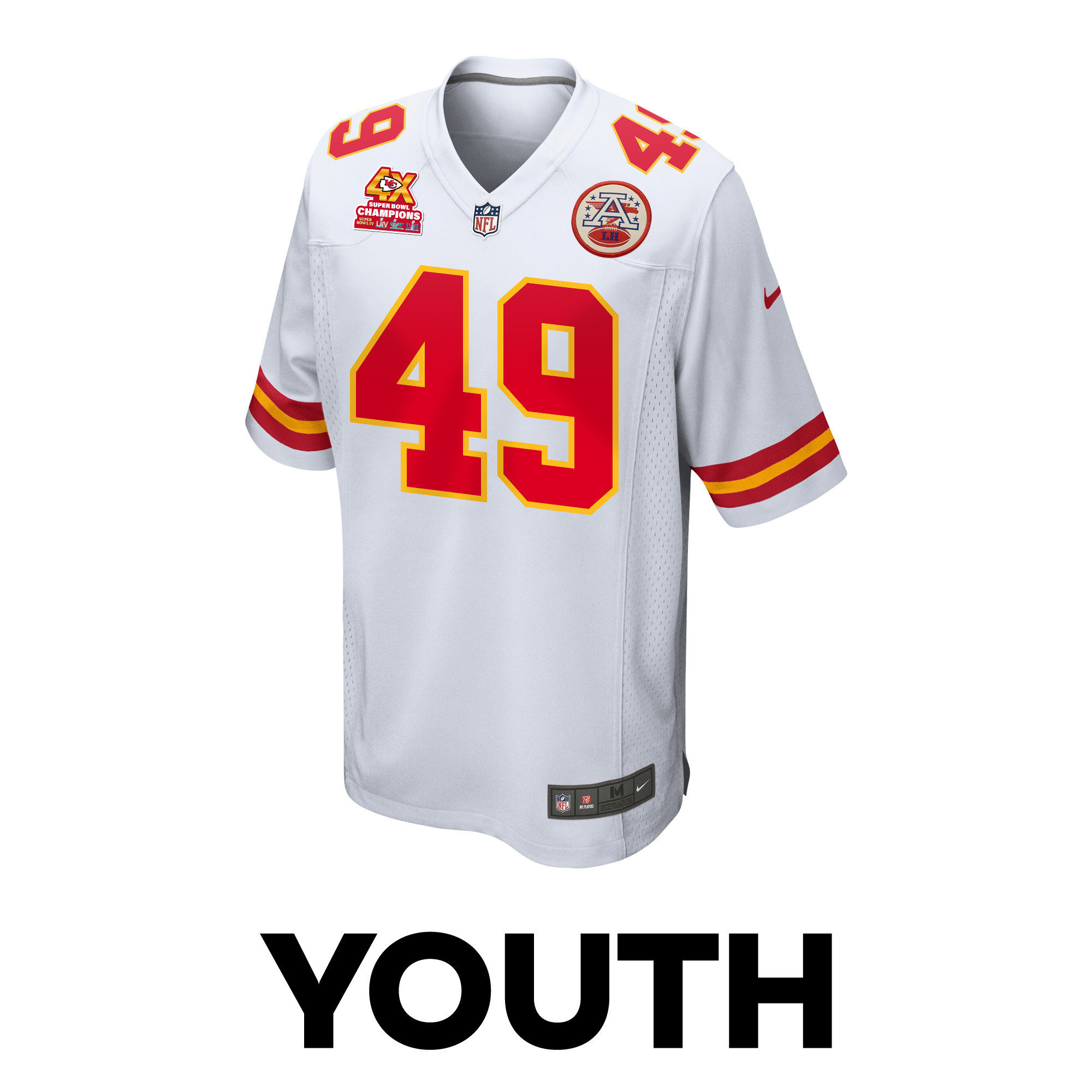 Alternative view of Matt Bushman #49 Kansas City Chiefs Super Bowl LVIII Champions 4X Game Jersey - Youth | White