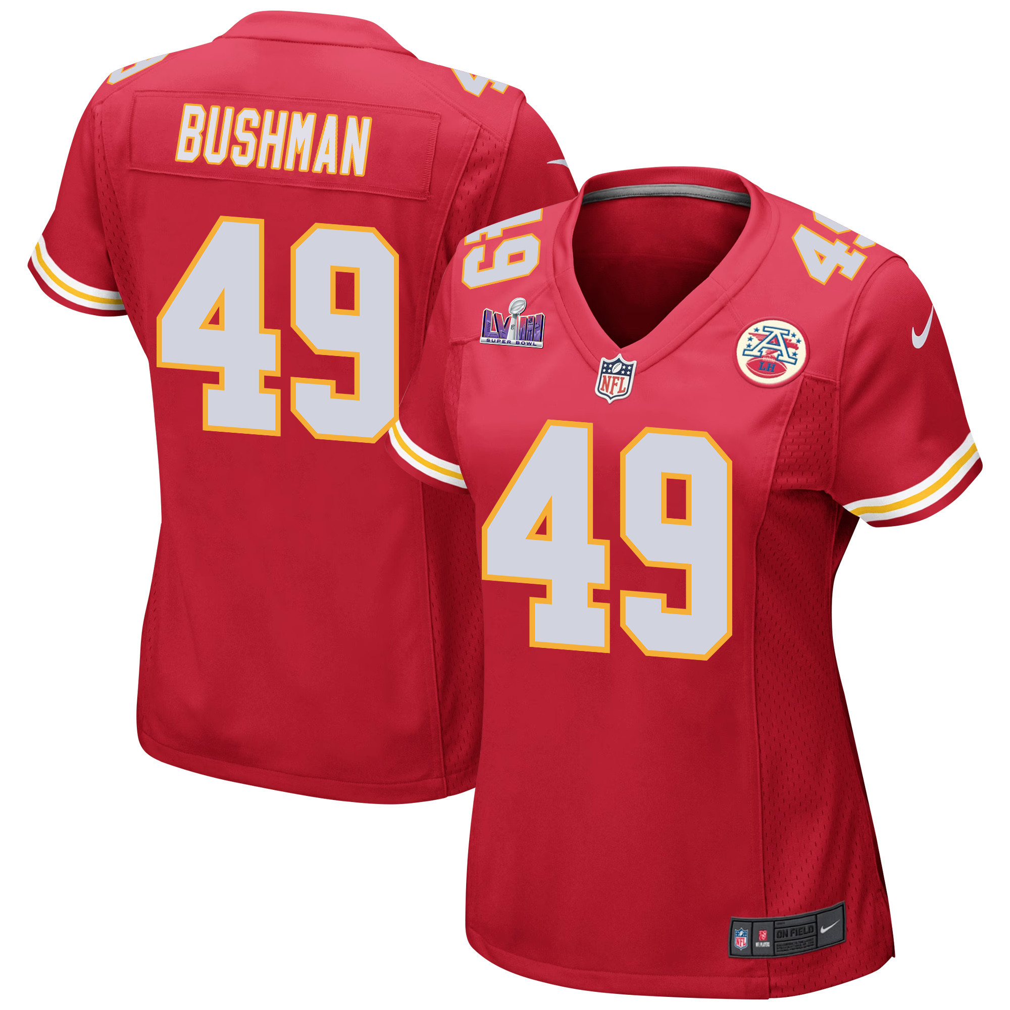 Matt Bushman #49 Kansas City Chiefs Super Bowl LVIII Patch Game Jersey - Women's | Red