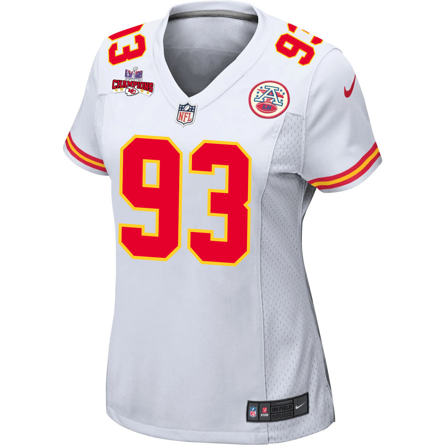 Alternative view of Matt Dickerson #93 Kansas City Chiefs Super Bowl LVIII Champions 4 Stars Patch Game Jersey - Women's | White