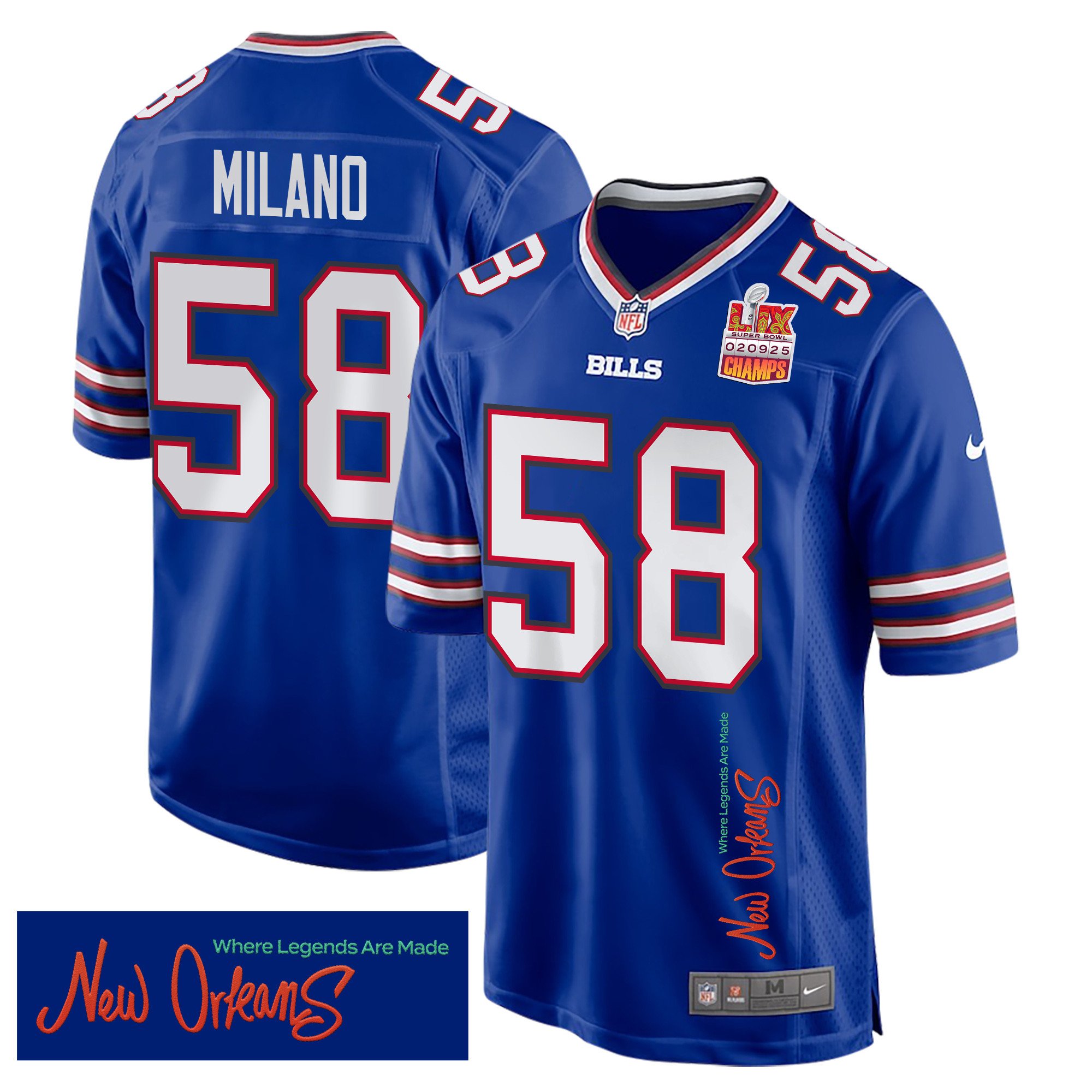 Matt Milano #58 Buffalo Bills Super Bowl LIX Champions Patch Legend Jersey - Men's | Royal