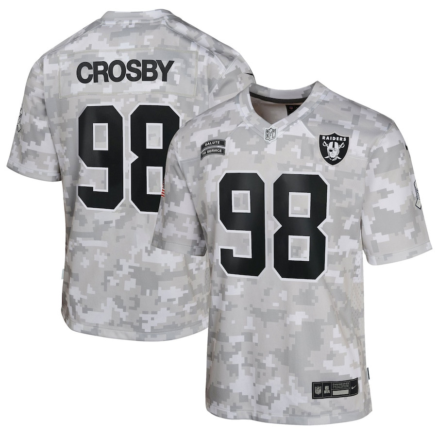 Maxx Crosby #98 Las Vegas Raiders Salute To Service Game Jersey - Youth | Arctic Camo