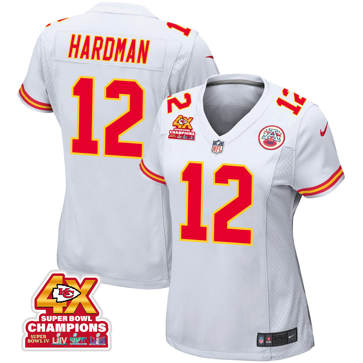 Mecole Hardman #12 Kansas City Chiefs Super Bowl LVIII Champions 4X Game Jersey - Women's | White