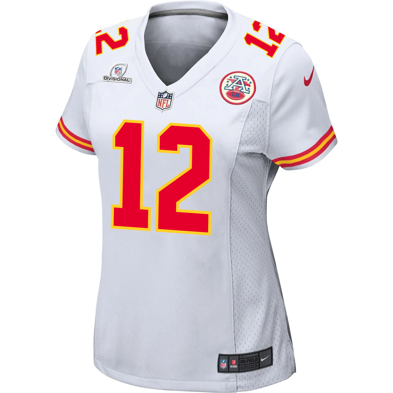 Alternative view of Mecole Hardman #12 Kansas City Chiefs Super Bowl LVIII Patch Game Jersey - Women's | White