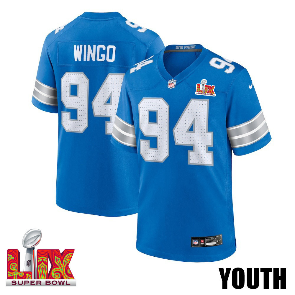 Mekhi Wingo #94 Detroit Lions Super Bowl LIX Game Jersey - Youth | Blue