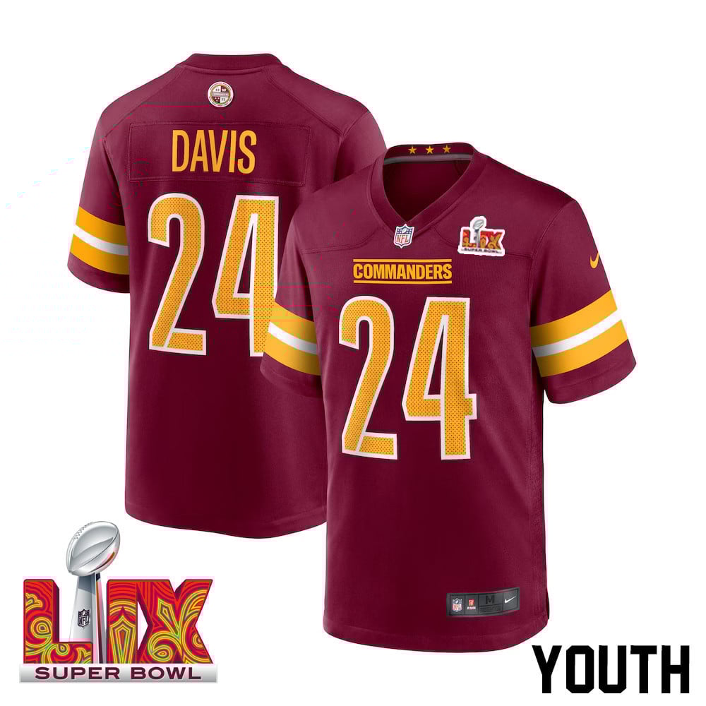 Michael Davis #24 Washington Commanders Super Bowl LIX Game Jersey - Youth | Burgundy