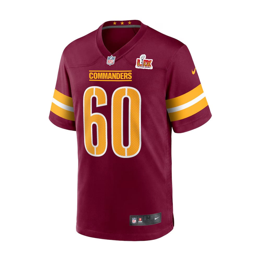 Alternative view of Michael Deiter #60 Washington Commanders Super Bowl LIX Game Jersey - Youth | Burgundy