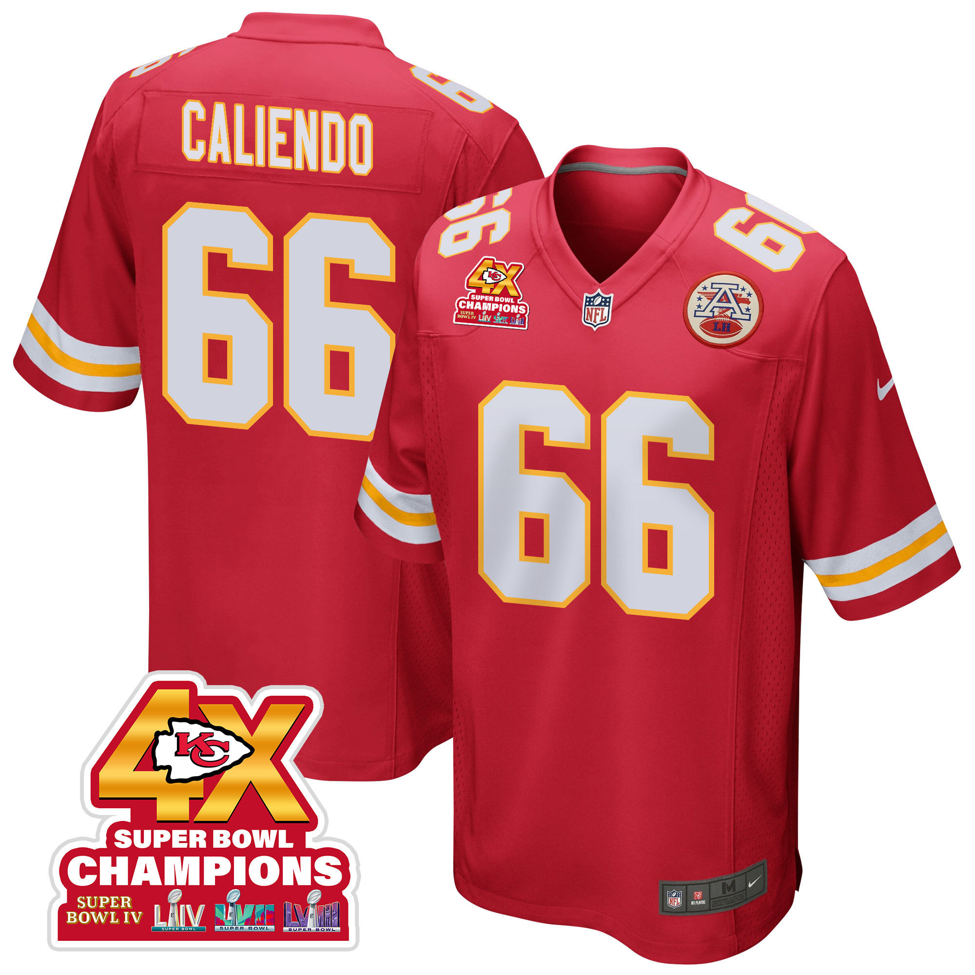 Mike Caliendo #66 Kansas City Chiefs Super Bowl LVIII Champions 4X Game Jersey - Men's | Red