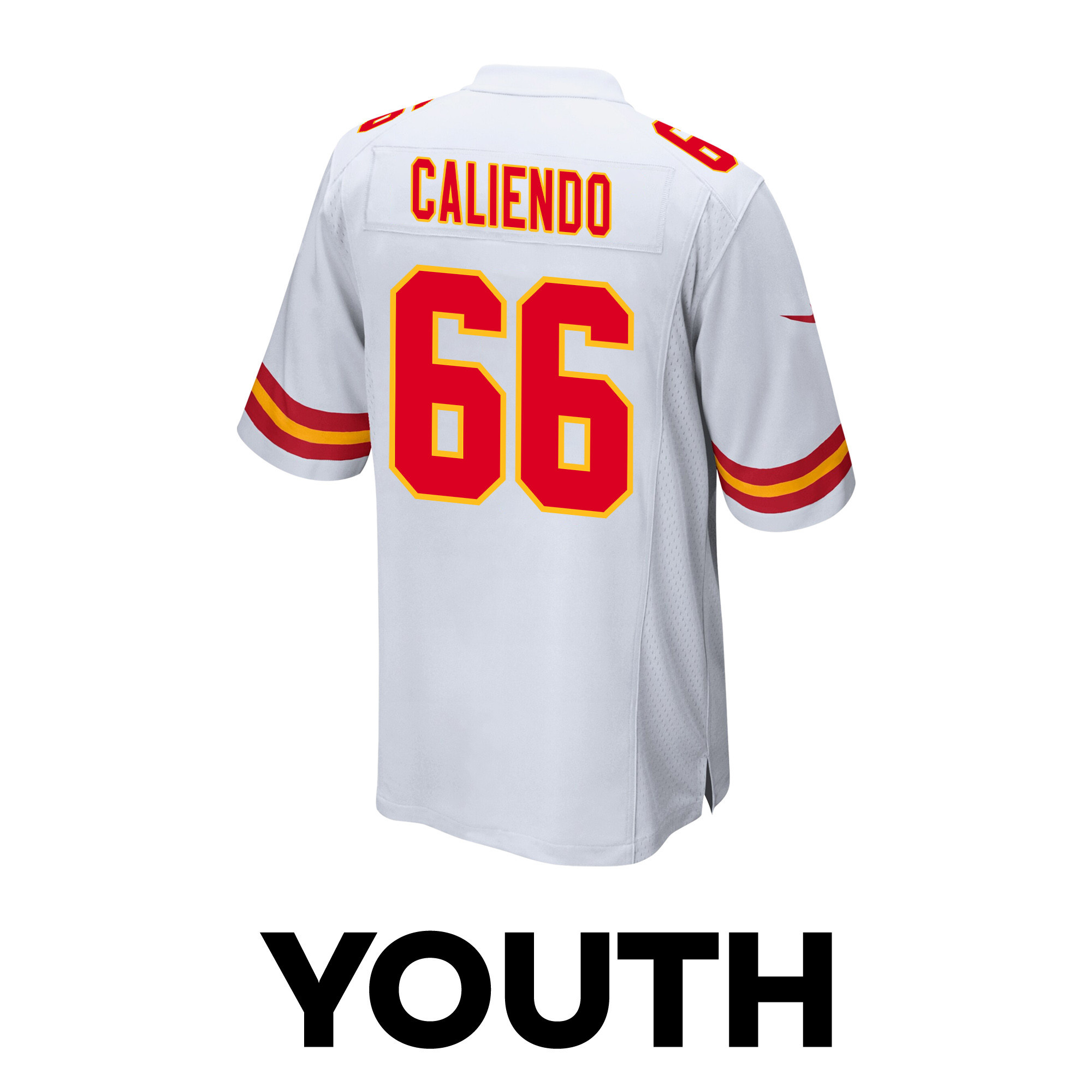 Mike Caliendo #66 Kansas City Chiefs Super Bowl LVIII Patch Game Jersey - Youth | White - Image 3
