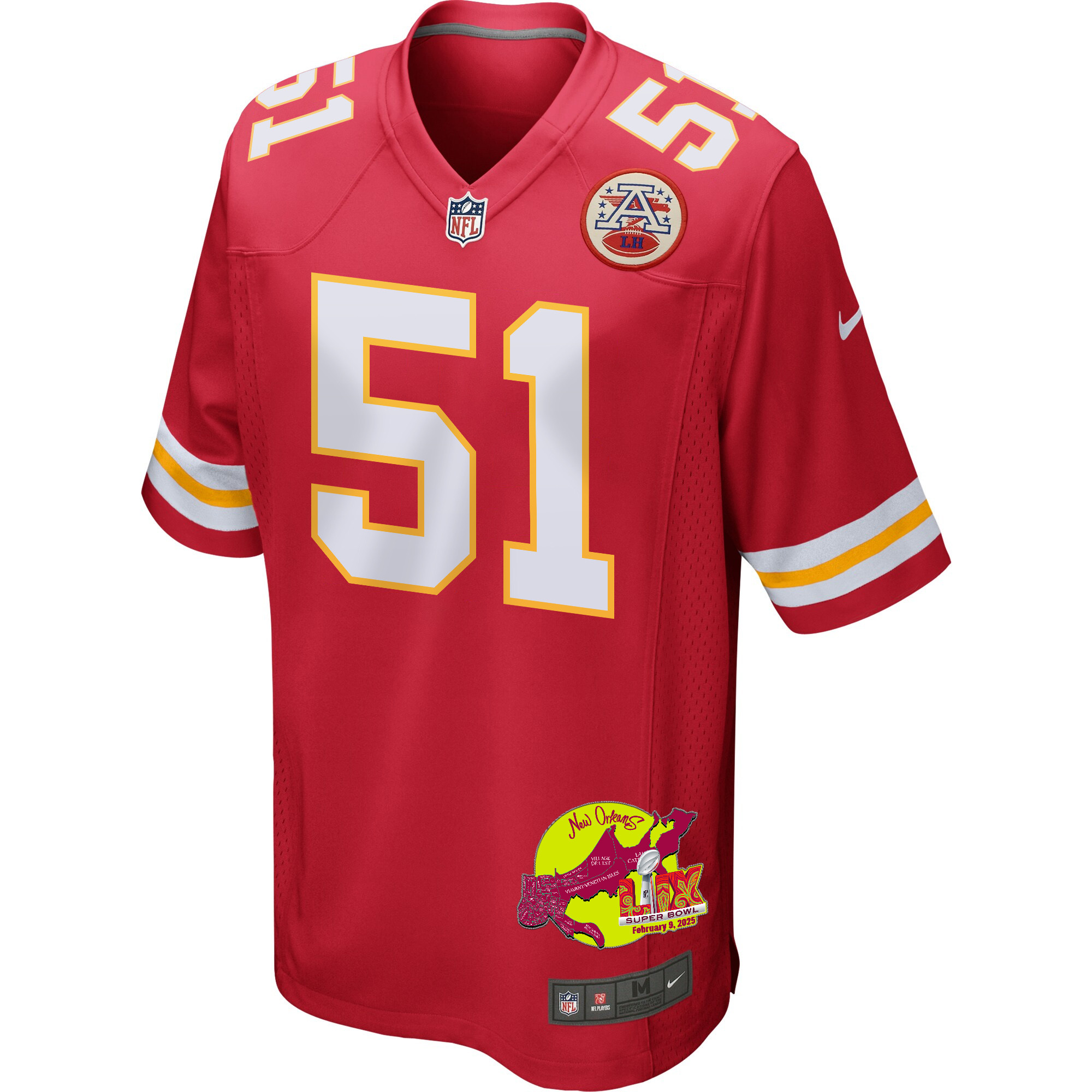 Mike Danna #51 Kansas City Chiefs Super Bowl LIX Game Jersey - Men's | Red - Image 3