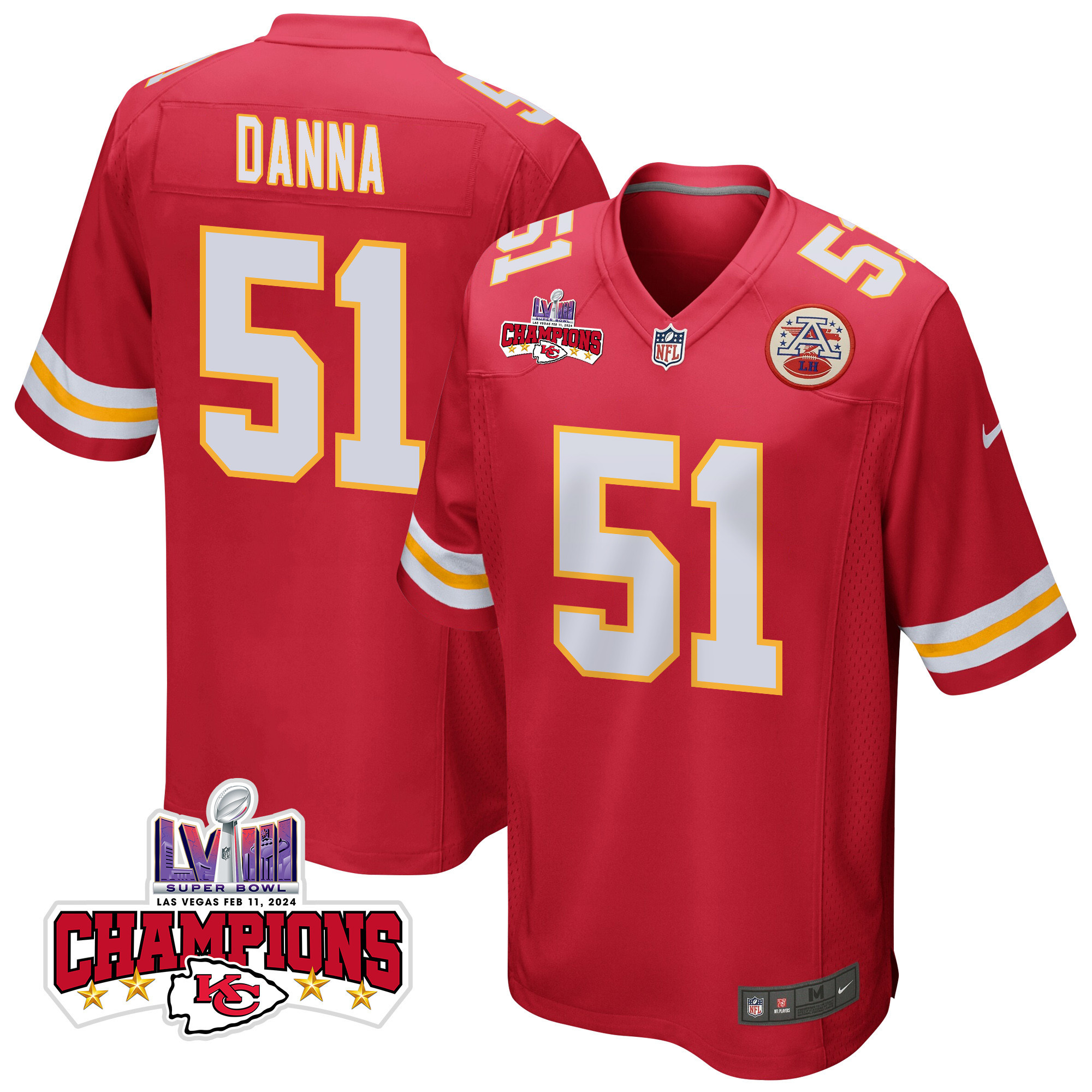 Mike Danna #51 Kansas City Chiefs Super Bowl LVIII Champions 4 Stars Patch Game Jersey - Men's | Red