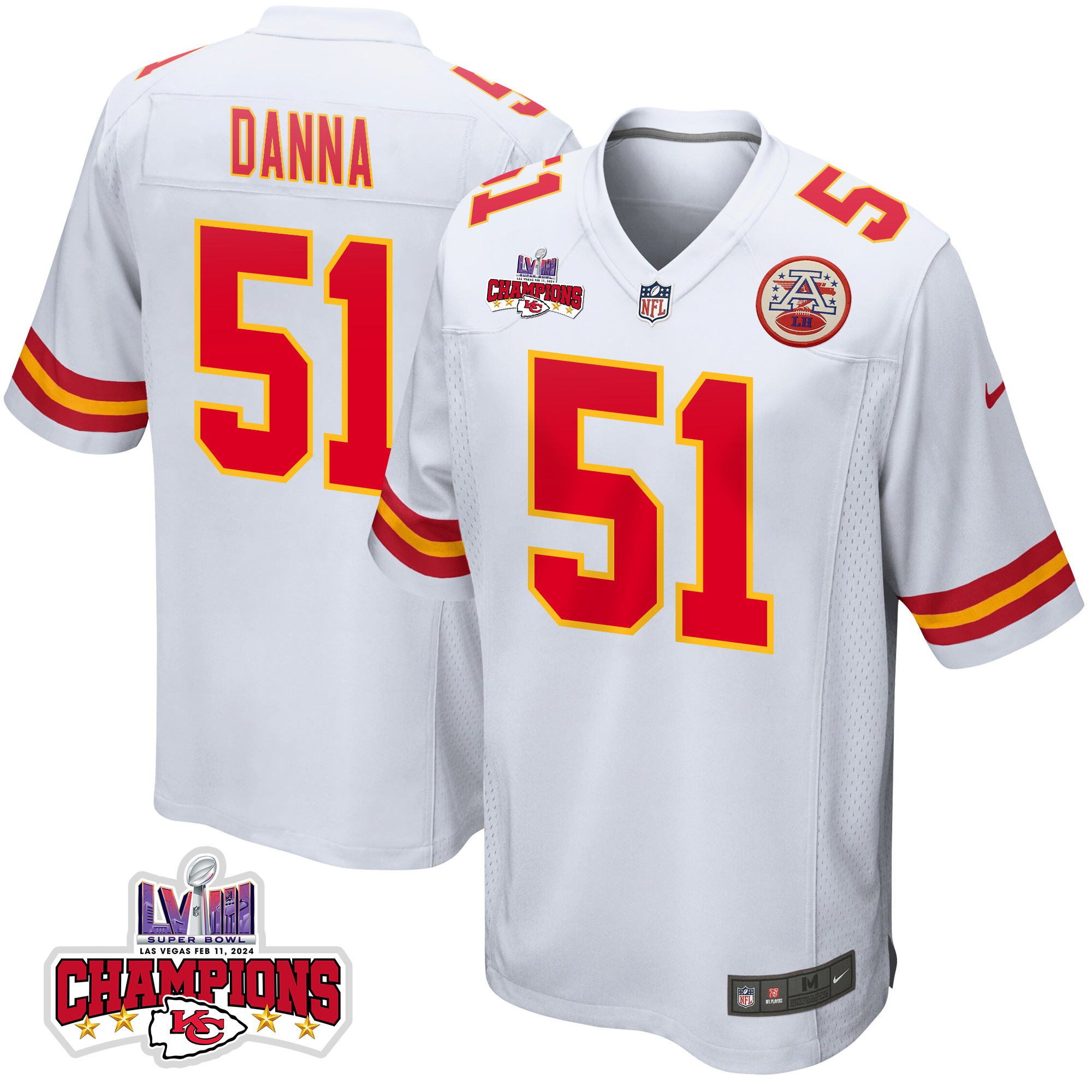 Mike Danna #51 Kansas City Chiefs Super Bowl LVIII Champions 4 Stars Patch Game Jersey - Men's | White