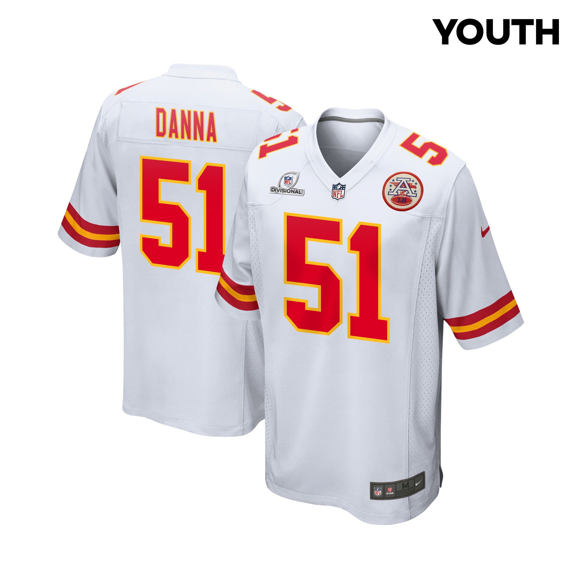 Mike Danna #51 Kansas City Chiefs Super Bowl LVIII Patch Game Jersey - Youth | White