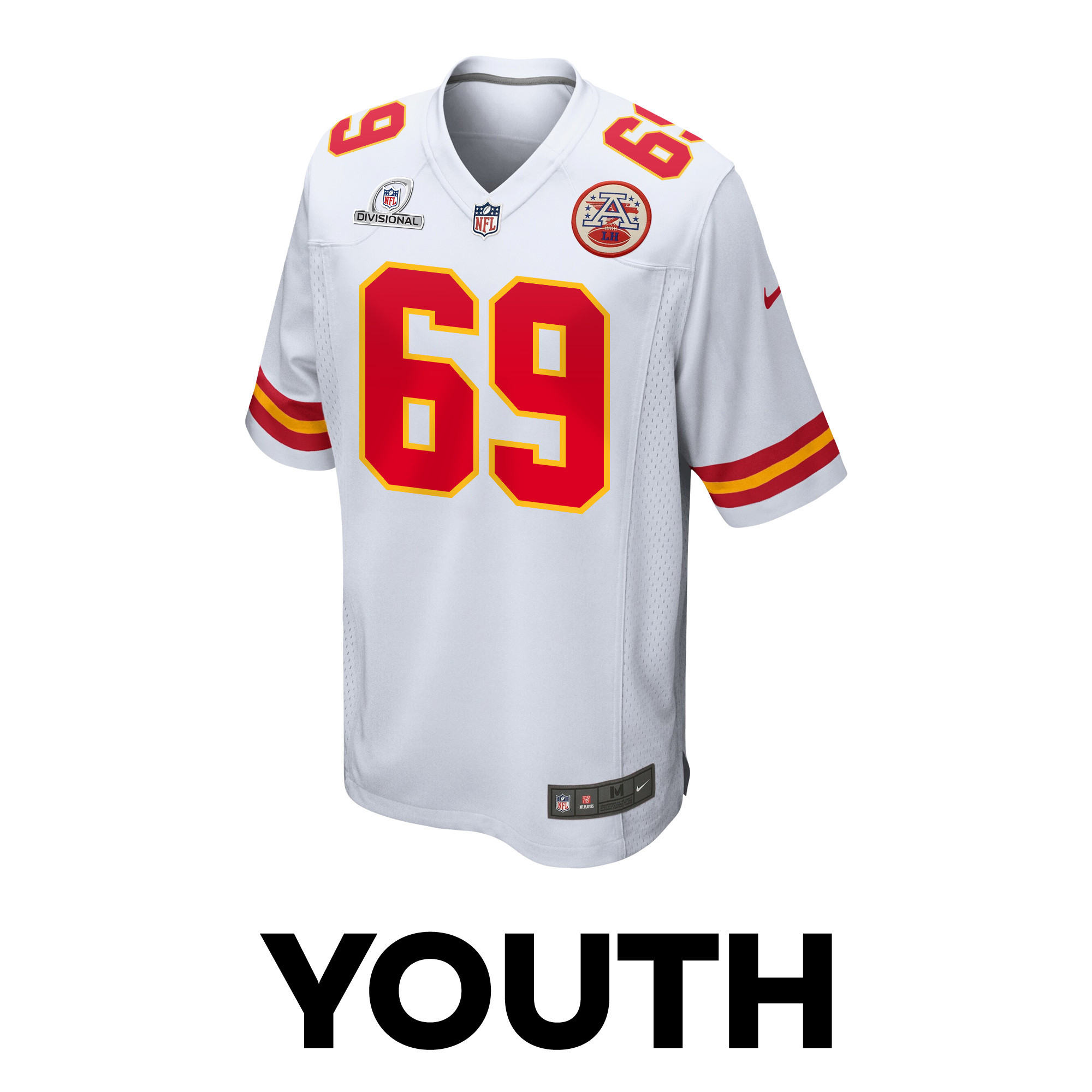 Alternative view of Mike Pennel #69 Kansas City Chiefs Super Bowl LVIII Patch Game Jersey - Youth | White