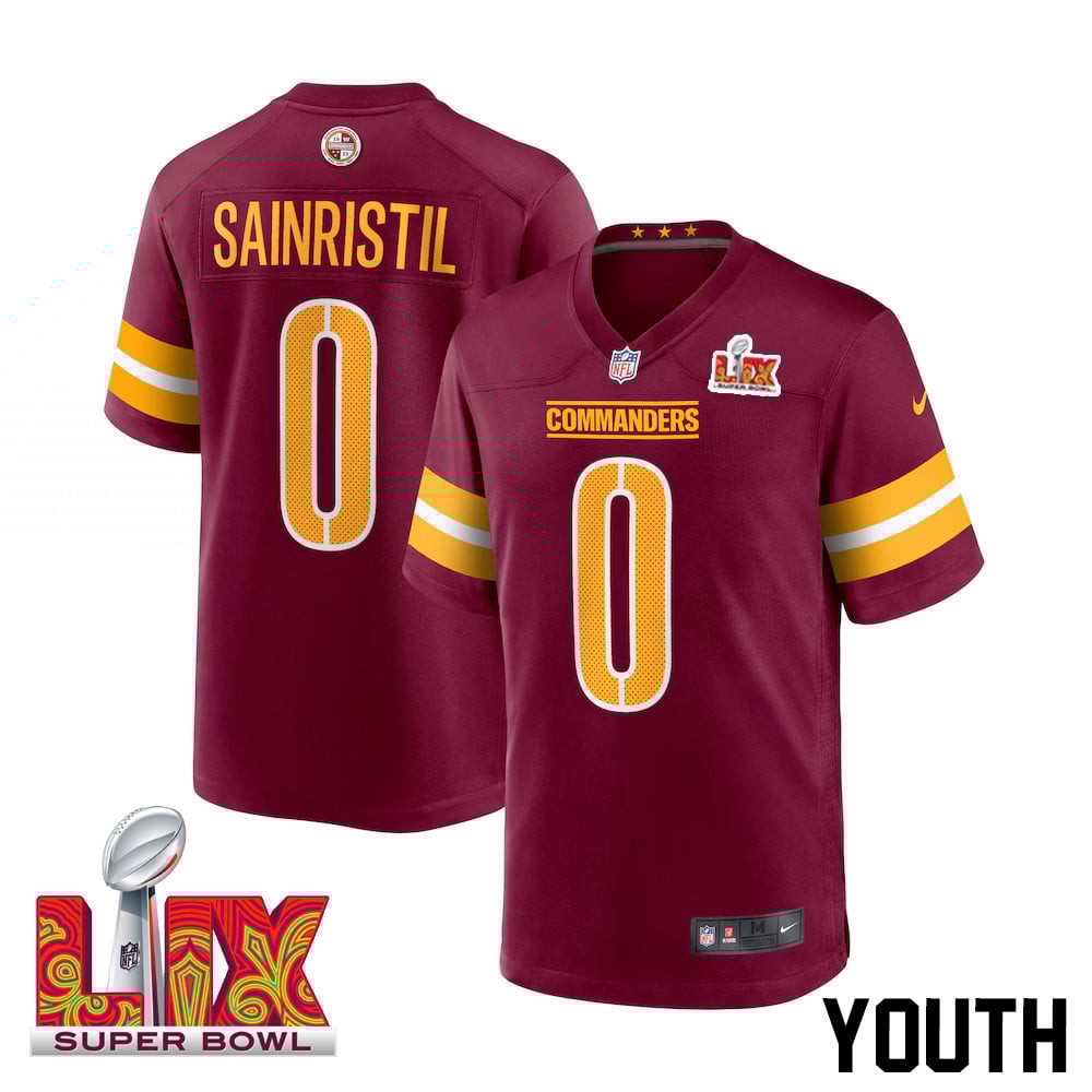Mike Sainristil #0 Washington Commanders Super Bowl LIX Game Jersey - Youth | Burgundy