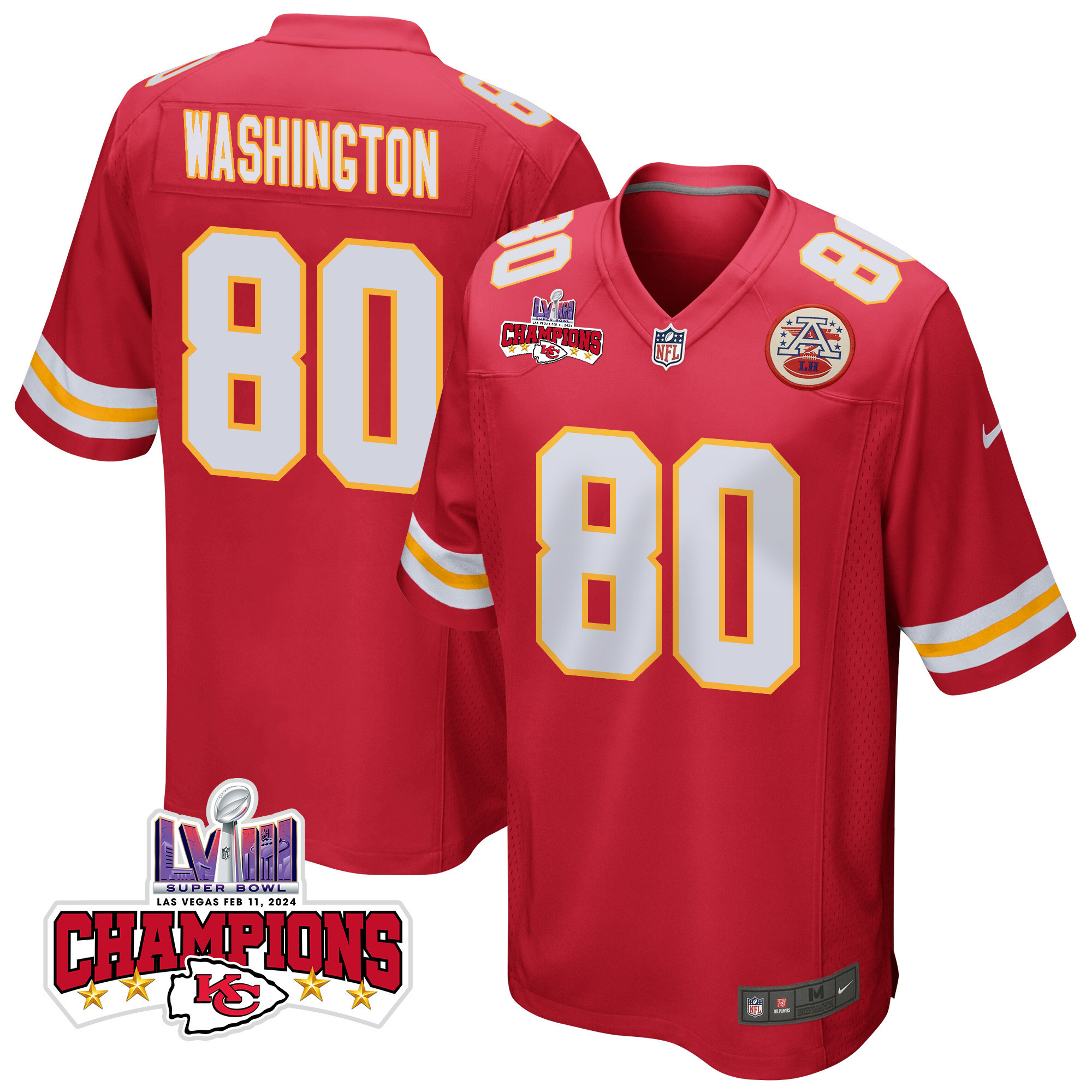 Montrell Washington #80 Kansas City Chiefs Super Bowl LVIII Champions 4 Stars Patch Game Jersey - Men's | Red