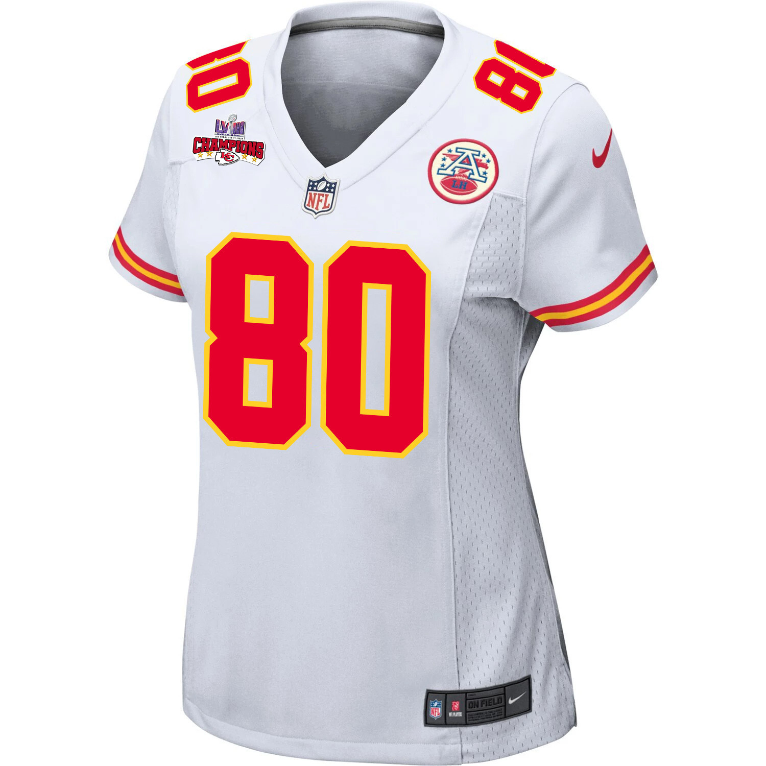 Alternative view of Montrell Washington #80 Kansas City Chiefs Super Bowl LVIII Champions 4 Stars Patch Game Jersey - Women's | White