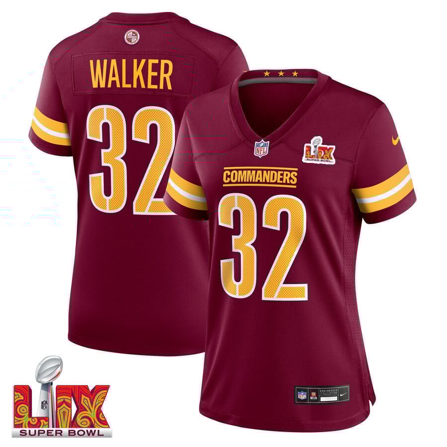 Mykal Walker #32 Washington Commanders Super Bowl LIX Game Jersey - Women's | Burgundy