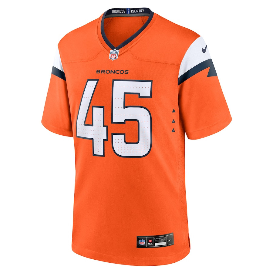 Alternative view of Nate Adkins #45 Denver Broncos Game Jersey - Men's | Orange