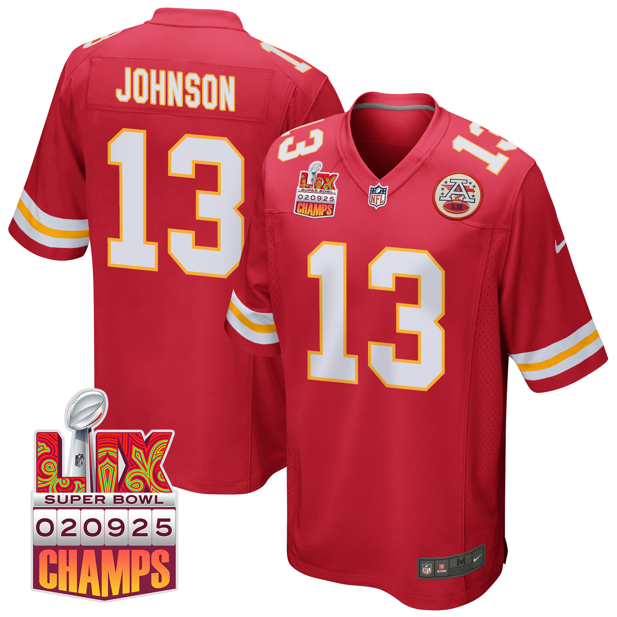 Nazeeh Johnson #13 Kansas City Chiefs Super Bowl LIX Champions Patch Game Jersey - Men's | Red