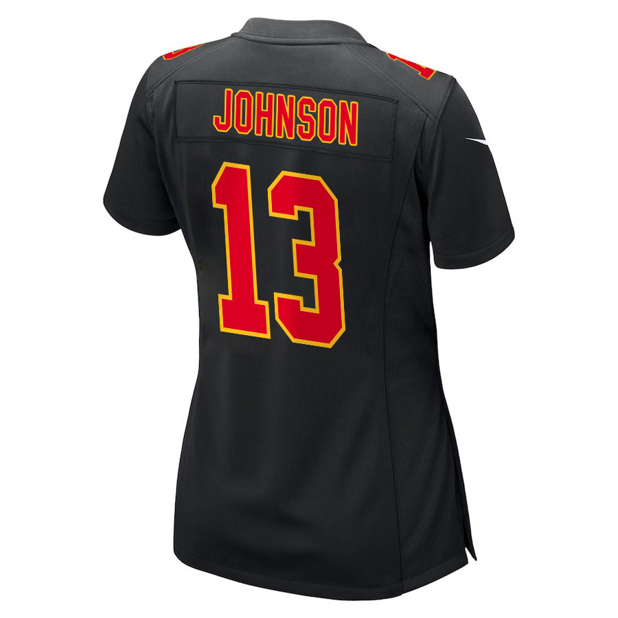 Nazeeh Johnson #13 Kansas City Chiefs Super Bowl LVIII Champions 4 Stars Patch Game Jersey - Women's | Carbon Black - Image 3