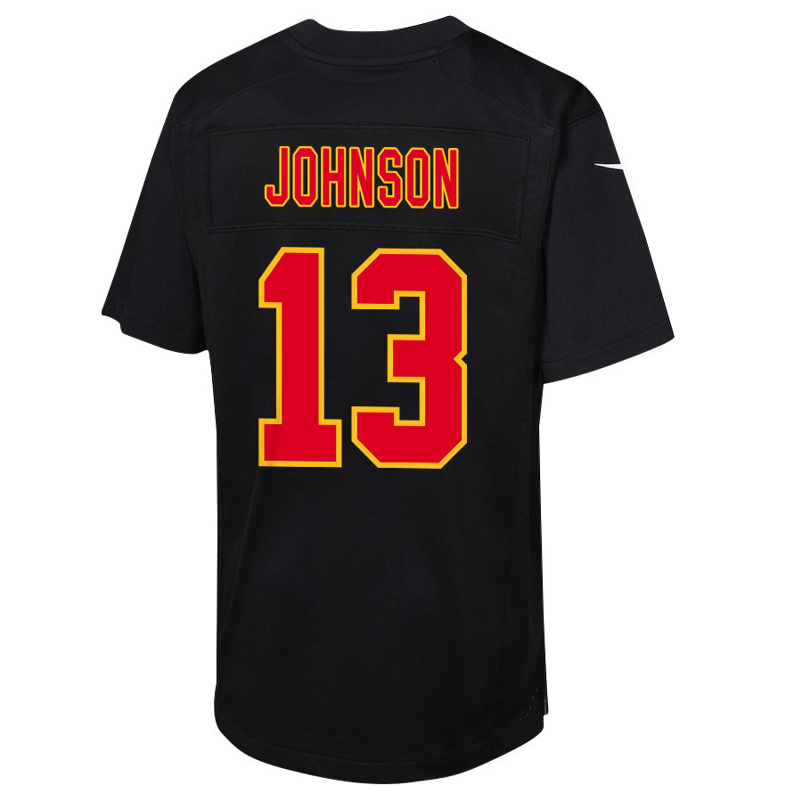 Nazeeh Johnson #13 Kansas City Chiefs Super Bowl LVIII Champions 4 Stars Patch Game Jersey - Youth | Carbon Black - Image 3