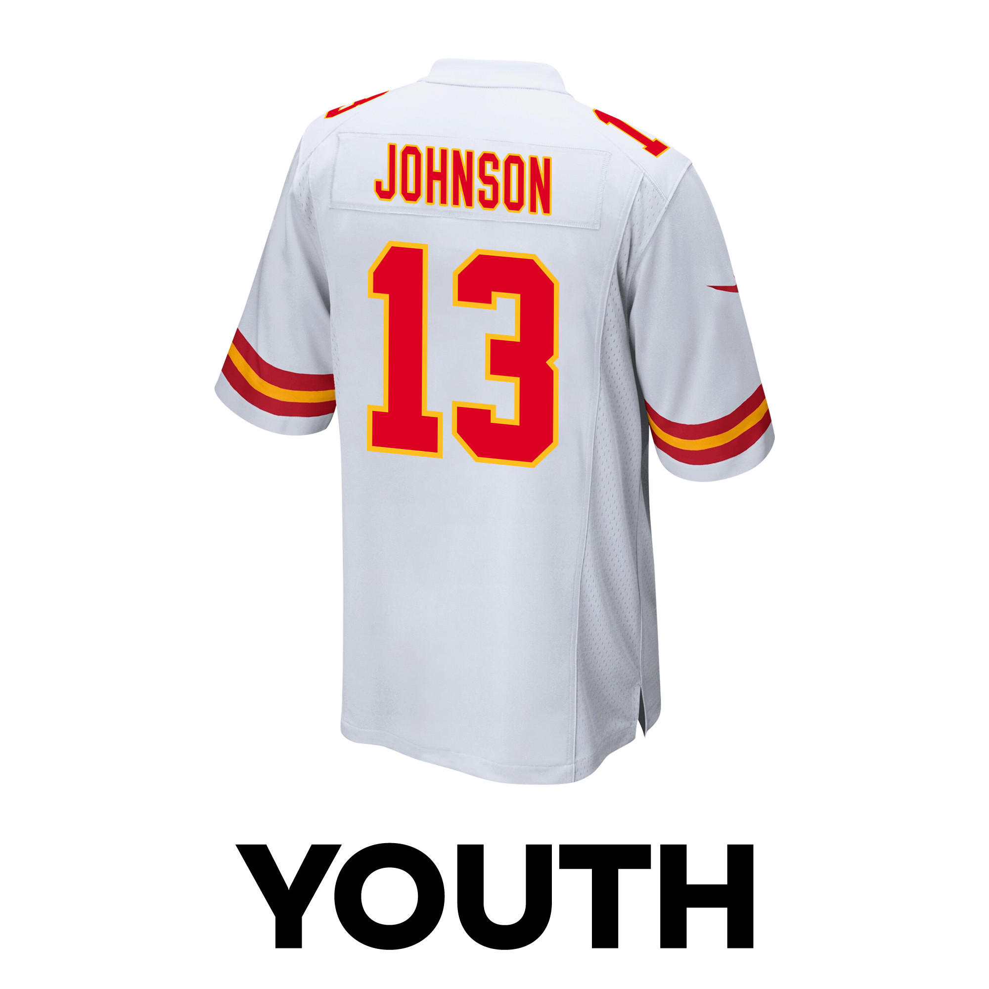 Nazeeh Johnson #13 Kansas City Chiefs Super Bowl LVIII Champions 4 Stars Patch Game Jersey - Youth | White - Image 3