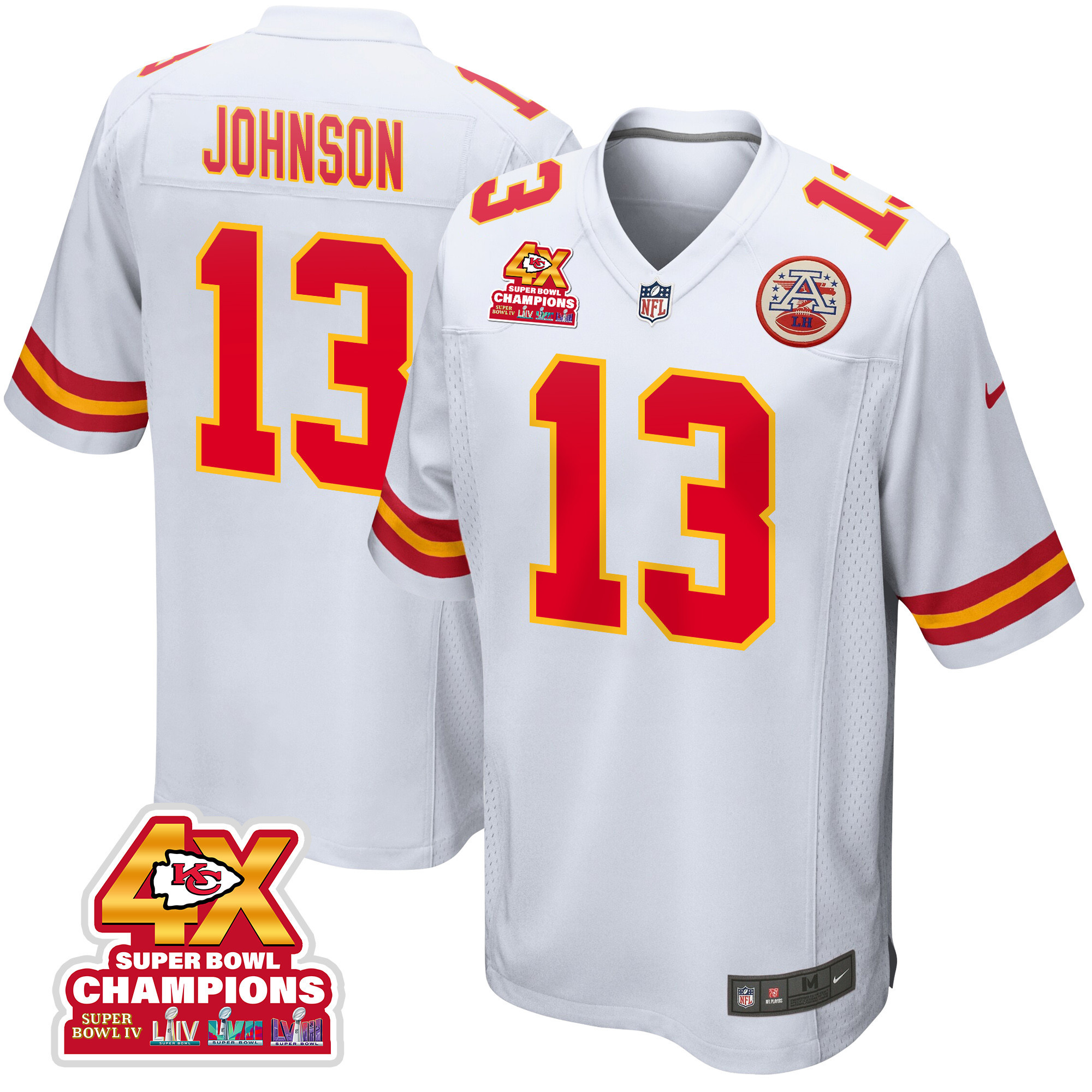 Nazeeh Johnson #13 Kansas City Chiefs Super Bowl LVIII Champions 4X Game Jersey - Men's | White