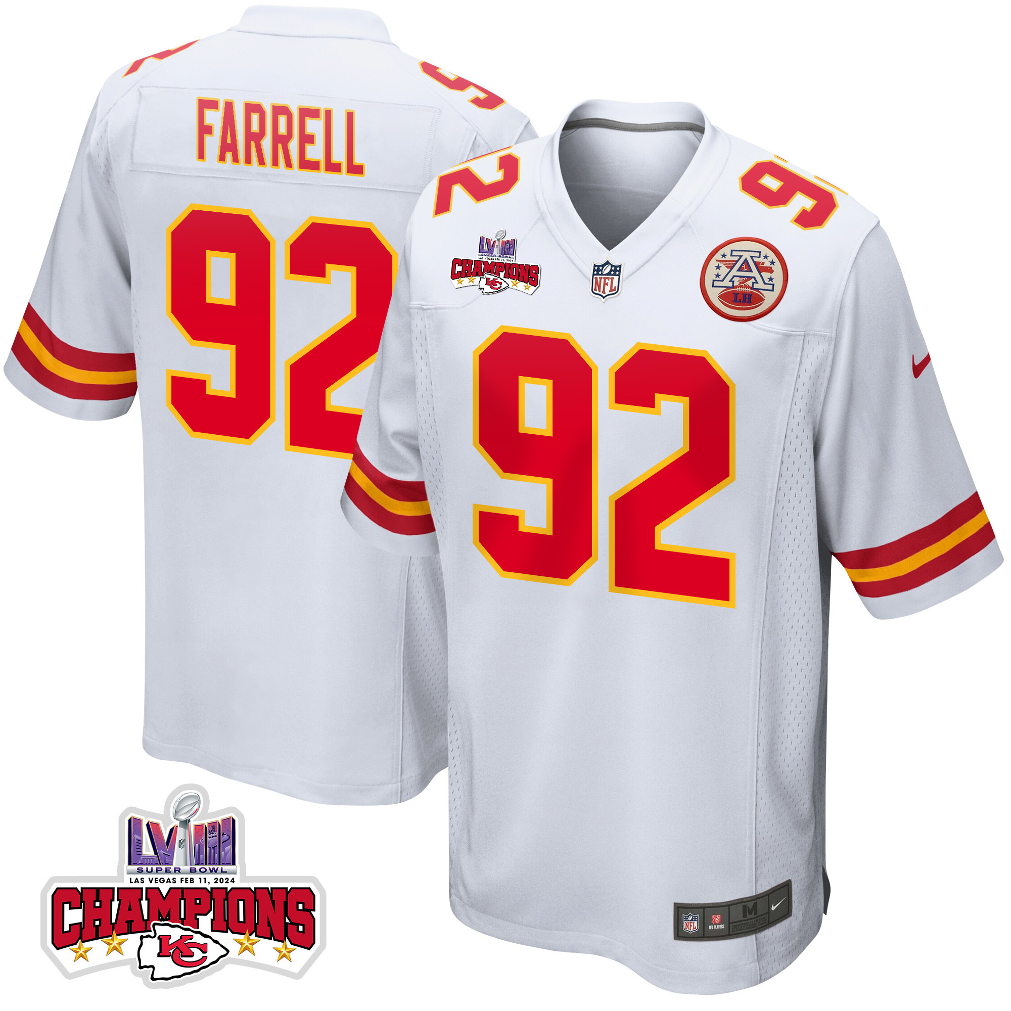 Neil Farrell #92 Kansas City Chiefs Super Bowl LVIII Champions 4 Stars Patch Game Jersey - Men's | White