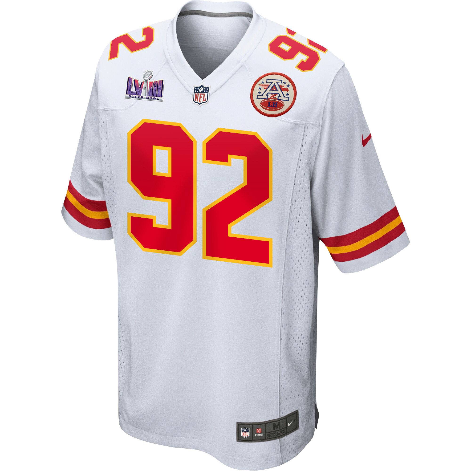 Alternative view of Neil Farrell #92 Kansas City Chiefs Super Bowl LVIII Patch Game Jersey - Men's | White