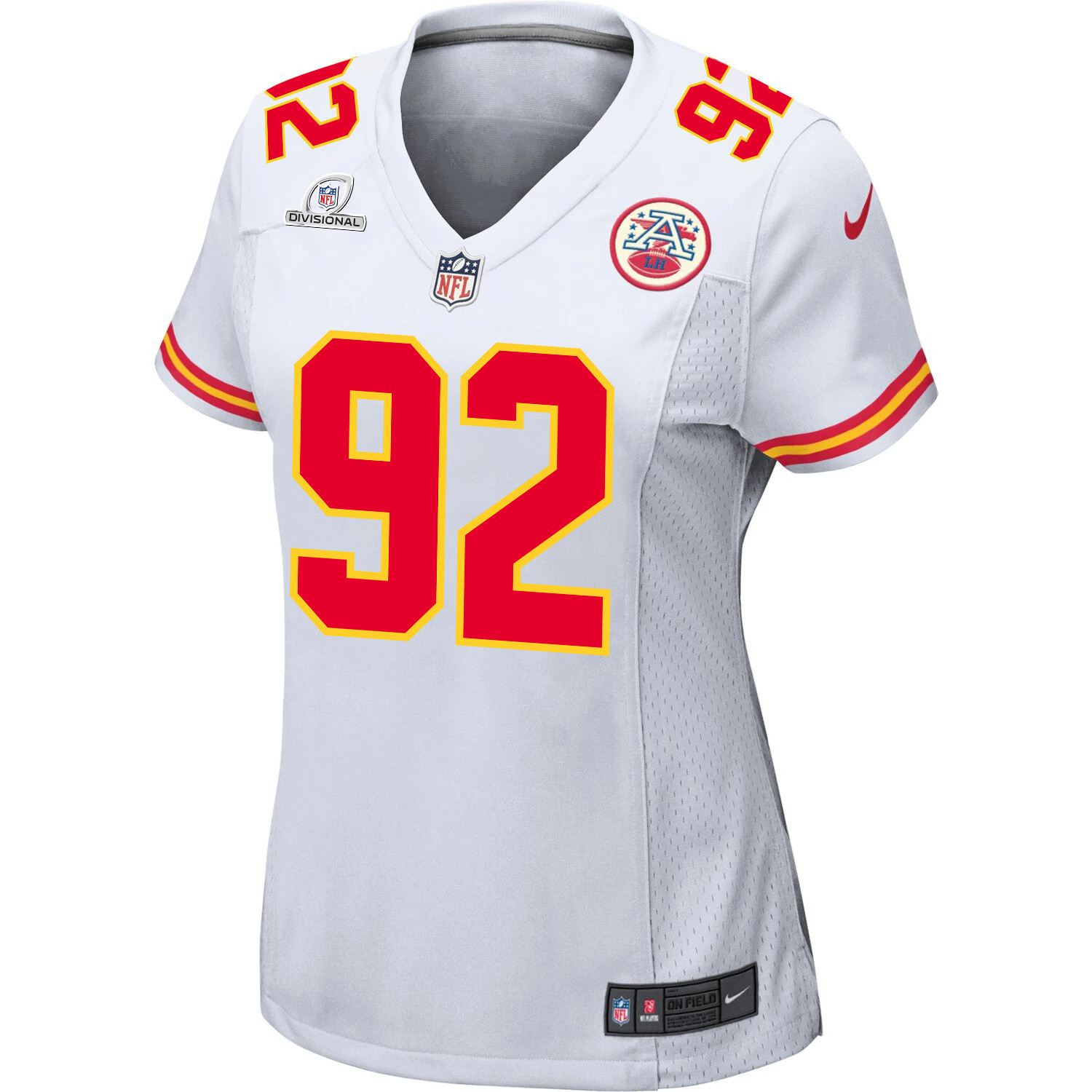 Alternative view of Neil Farrell #92 Kansas City Chiefs Super Bowl LVIII Patch Game Jersey - Women's | White