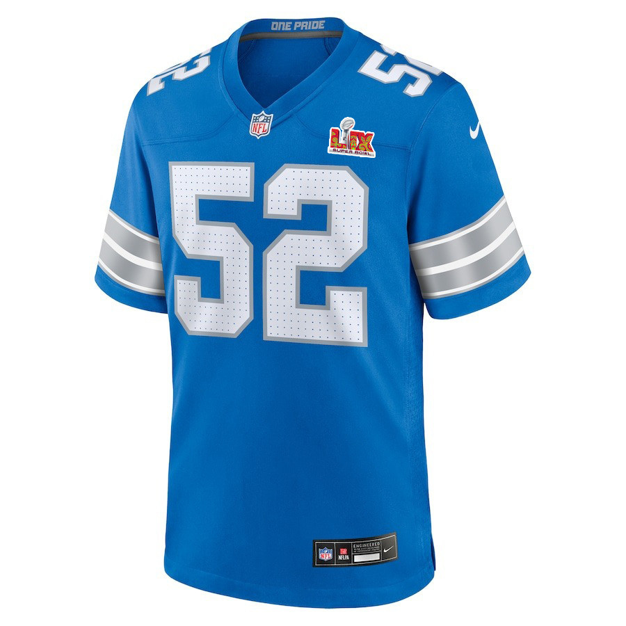 Alternative view of Netane Muti #52 Detroit Lions Super Bowl LIX Game Jersey - Youth | Blue