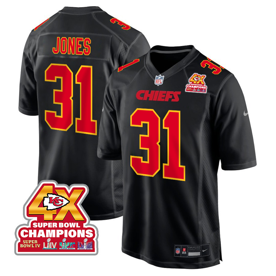 Nic Jones #31 Kansas City Chiefs Super Bowl LVIII Champions 4X Game Jersey - Men's | Carbon Black