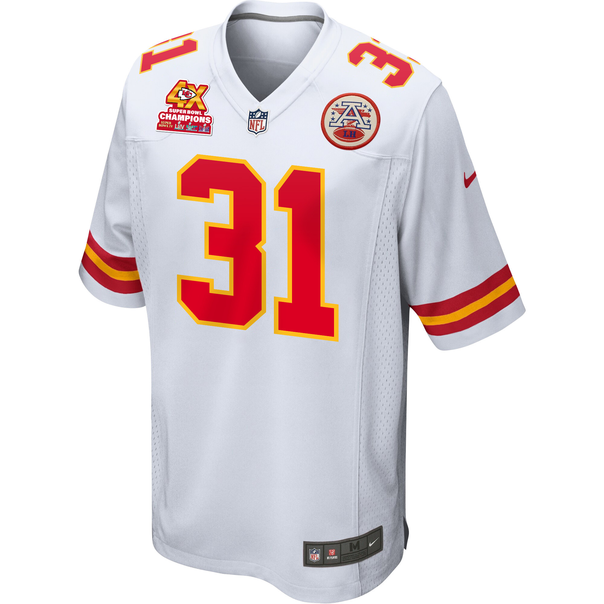 Alternative view of Nic Jones #31 Kansas City Chiefs Super Bowl LVIII Champions 4X Game Jersey - Men's | White