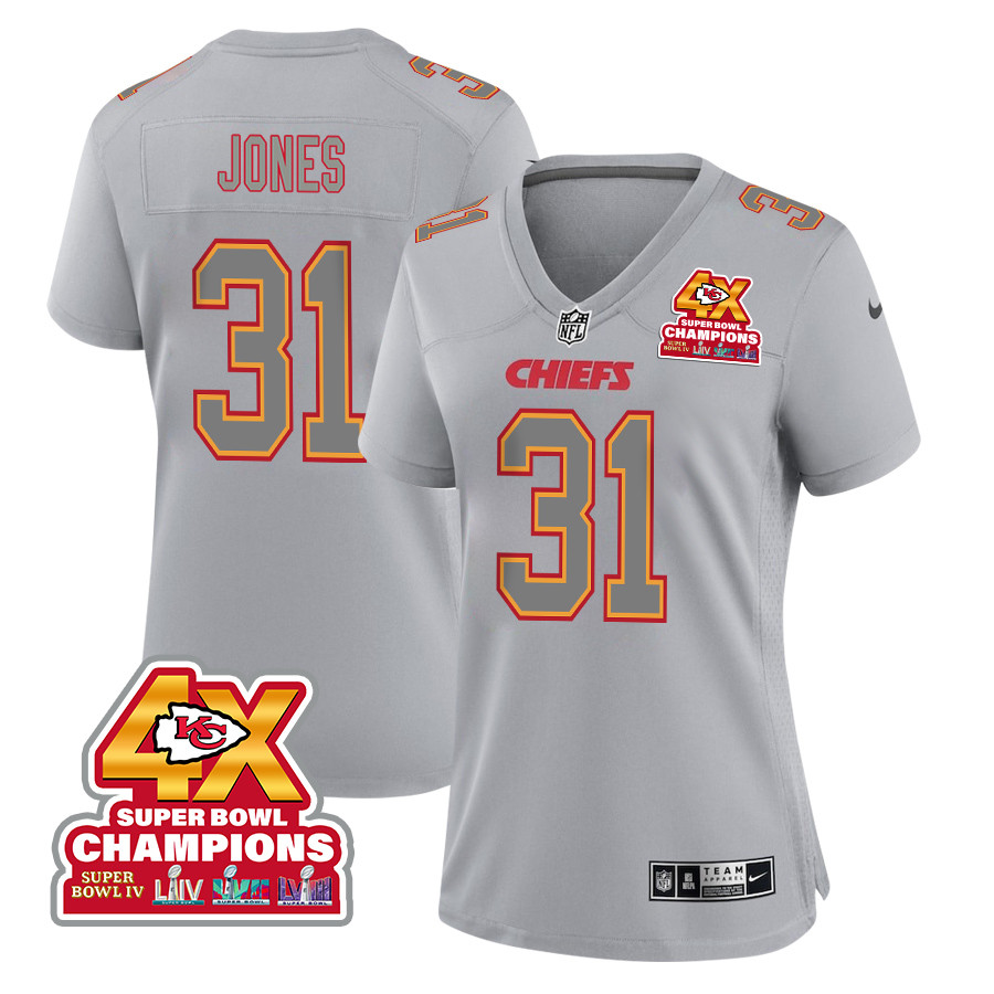 Nic Jones #31 Kansas City Chiefs Super Bowl LVIII Champions 4X Game Jersey - Women's | Gray