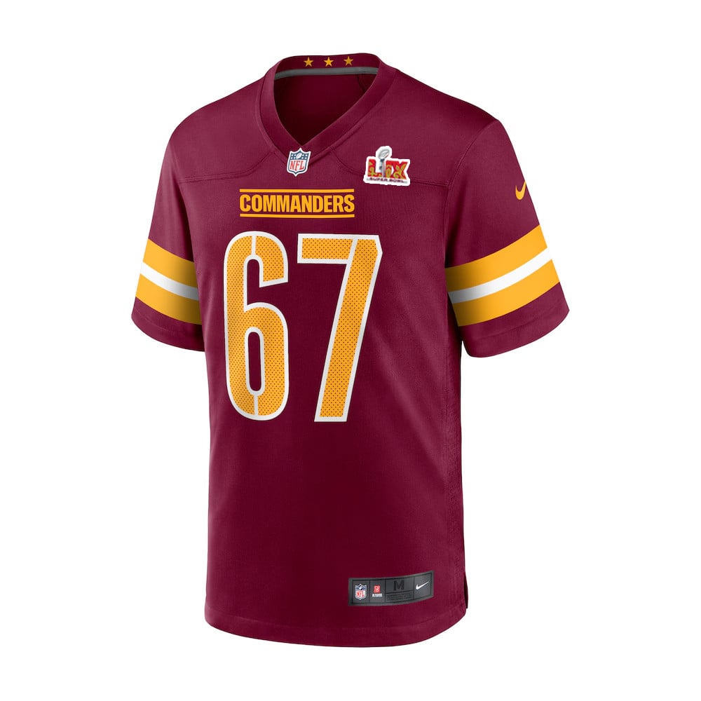 Alternative view of Nick Allegretti #67 Washington Commanders Super Bowl LIX Game Jersey - Men's | Burgundy