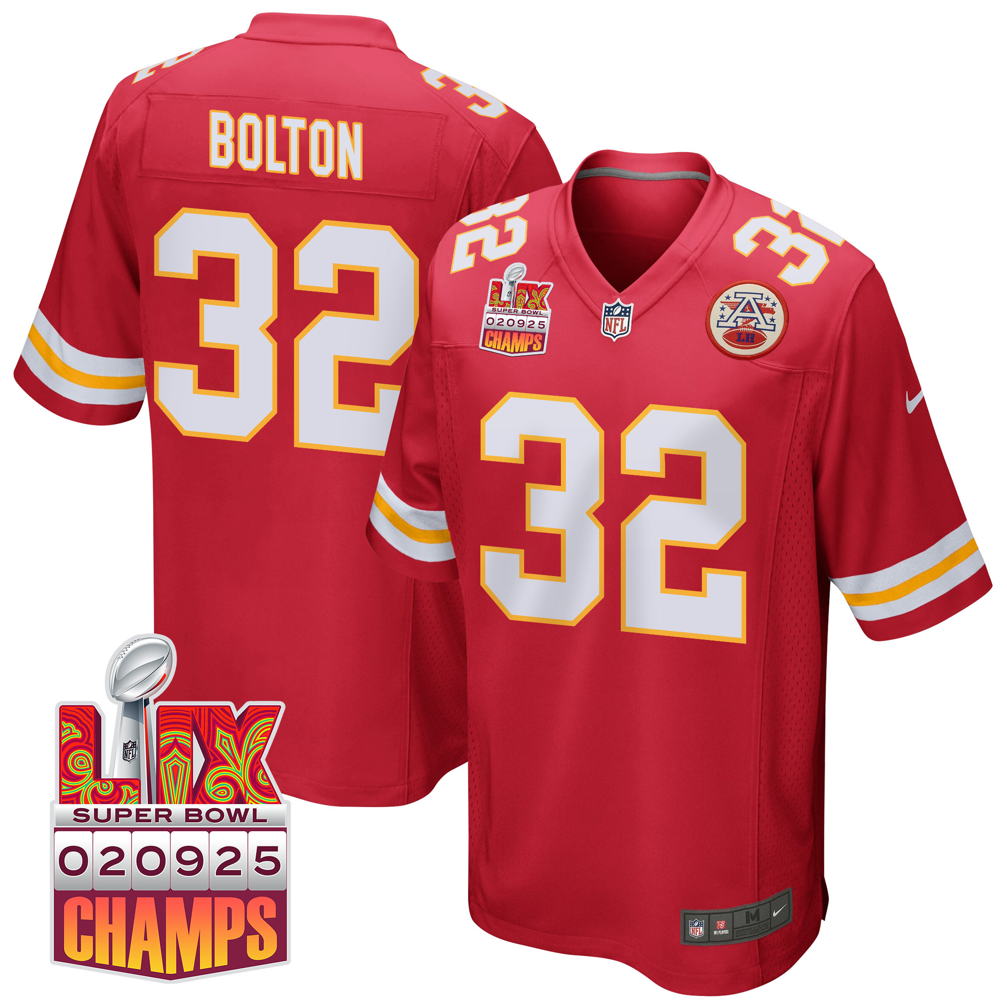 Nick Bolton #32 Kansas City Chiefs Super Bowl LIX Champions Patch Game Jersey - Men's | Red