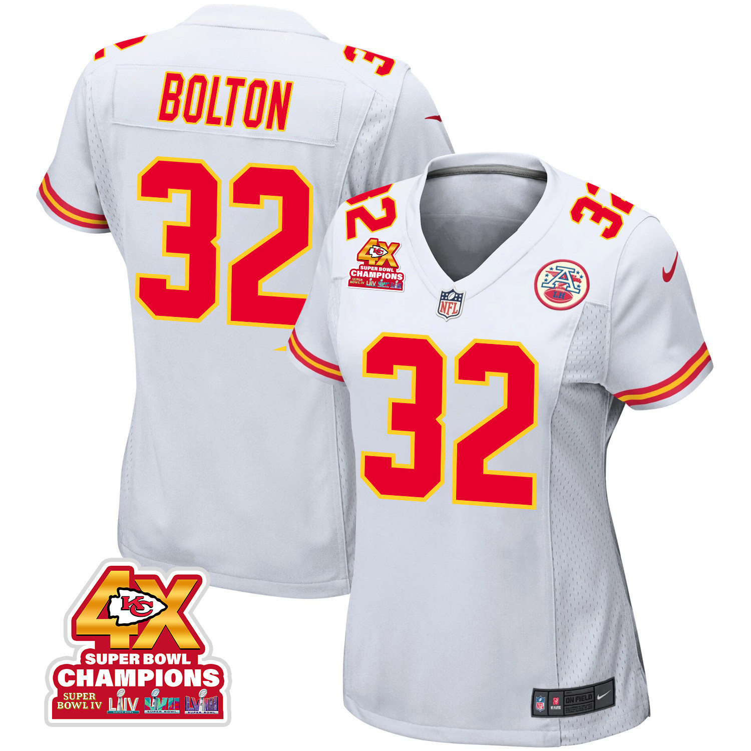 Nick Bolton #32 Kansas City Chiefs Super Bowl LVIII Champions 4X Game Jersey - Women's | White